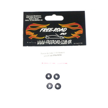 PORCA DA RODA PARA AUTOMODELOS 1/10 4MM 4 UNIDADES FREEROAD PR4MM